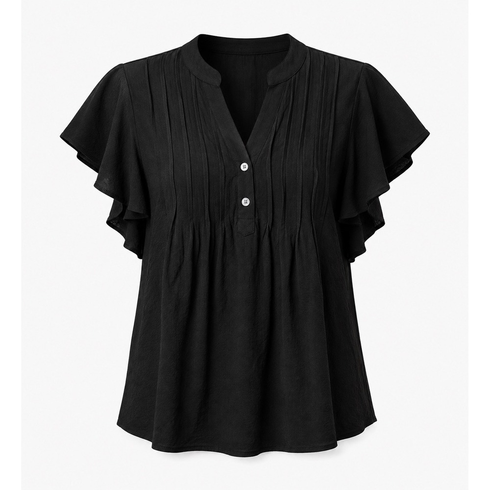 SHEIN Curve Pintuck Blouse Women 4XL Black Flutter Sleeve Coquette Boho Luxury